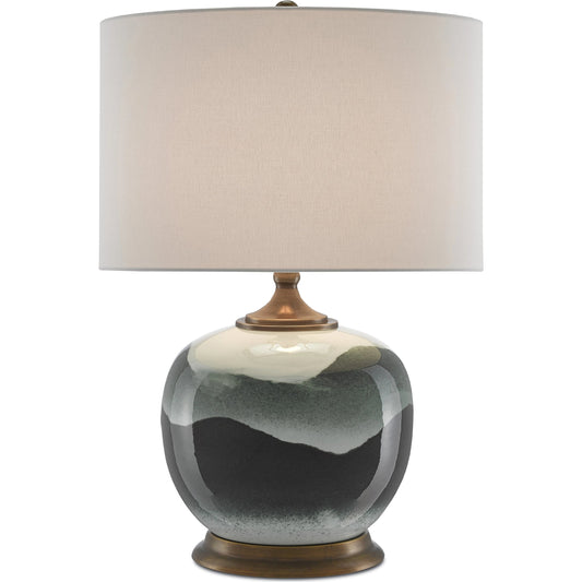 Boreal Table Lamp by Currey and Company in white, green, antique brass. Made from porcelain, metal in a modern style.