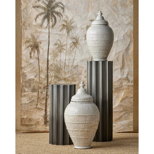 Kanti Pedestal by Currey and Company in graphite. Made from iron in a modern style.