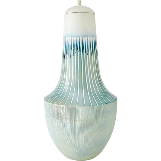 001 SI-2324507 | Primary Silo | Striped Flair Urn by Global Views in blue and white. Made from unique in a eclectic & global style.
