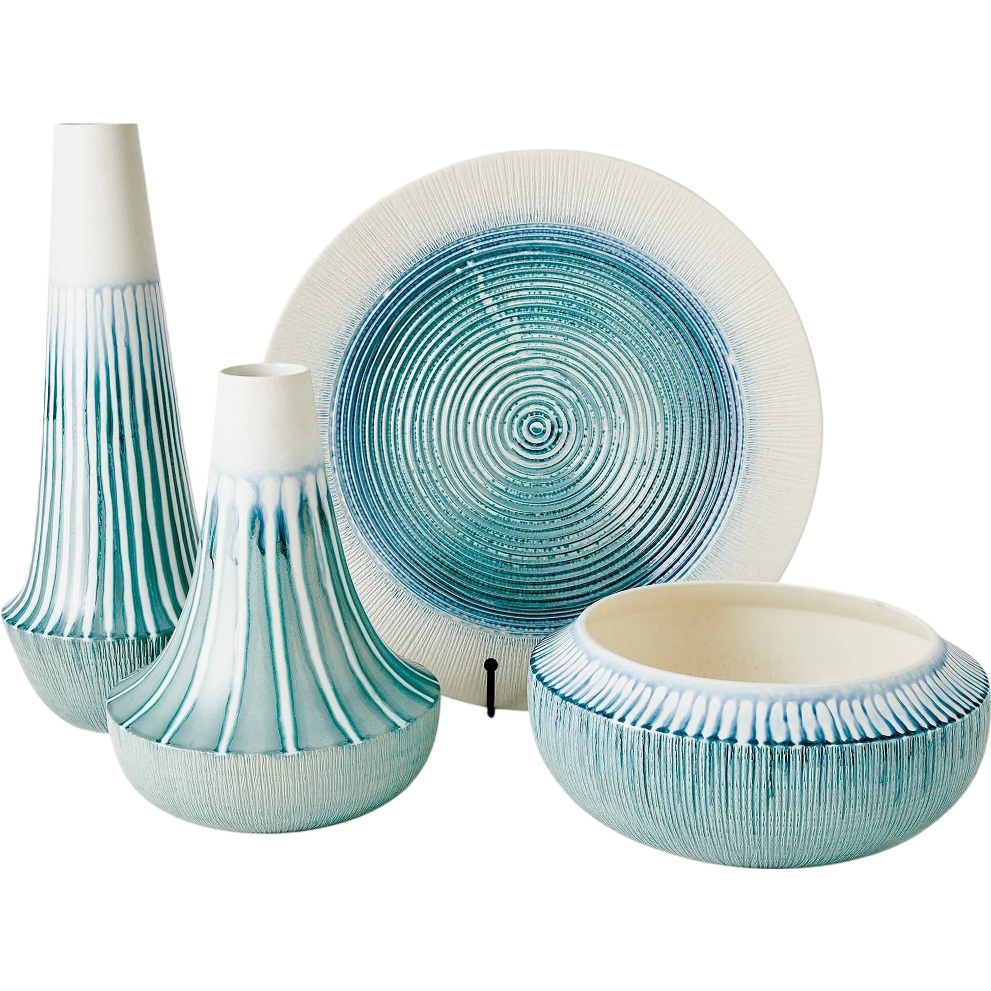 Ribbed Charger by Global Views in lamb's ear. Made from ceramic in a eclectic & global style.