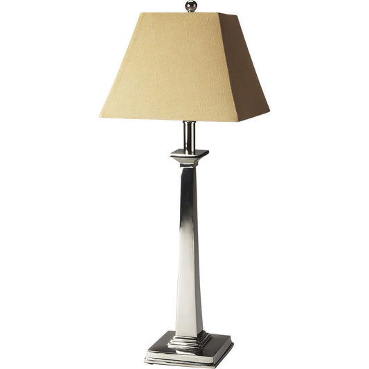 Nickel Table Lamp by Butler Specialty Company in silver and hors d'oeuvres. Made from aluminum, iron harp, shade material: linen in a modern style.