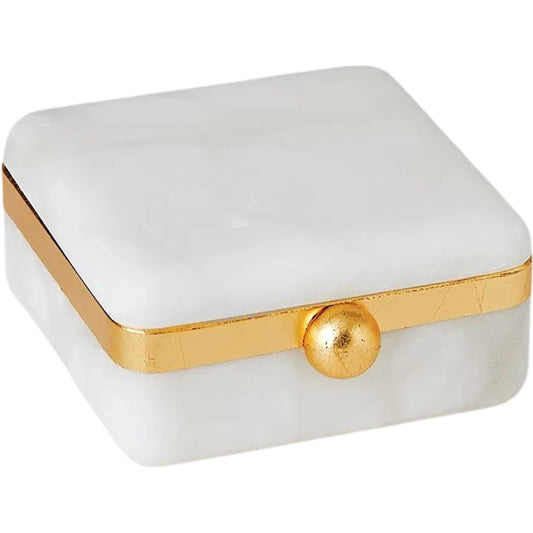 Gold Band Swivel Alabaster Box by Global Views in natural. Made from alabaster, metal in a modern style.