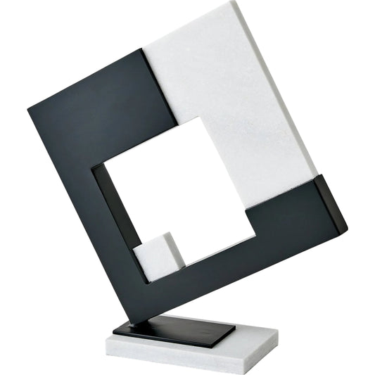 Abstract Sculpture by Global Views in matte black, white. Made from marble in a modern style.