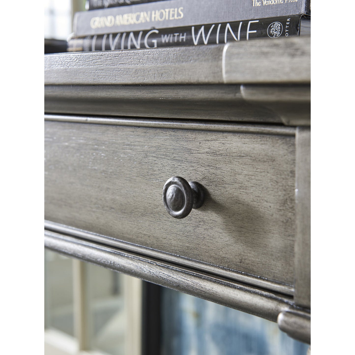 005 SR-835645 | Lifestyle | Sands Point Sideboard by Lexington in pelican gray. Made from unique in a traditional style.