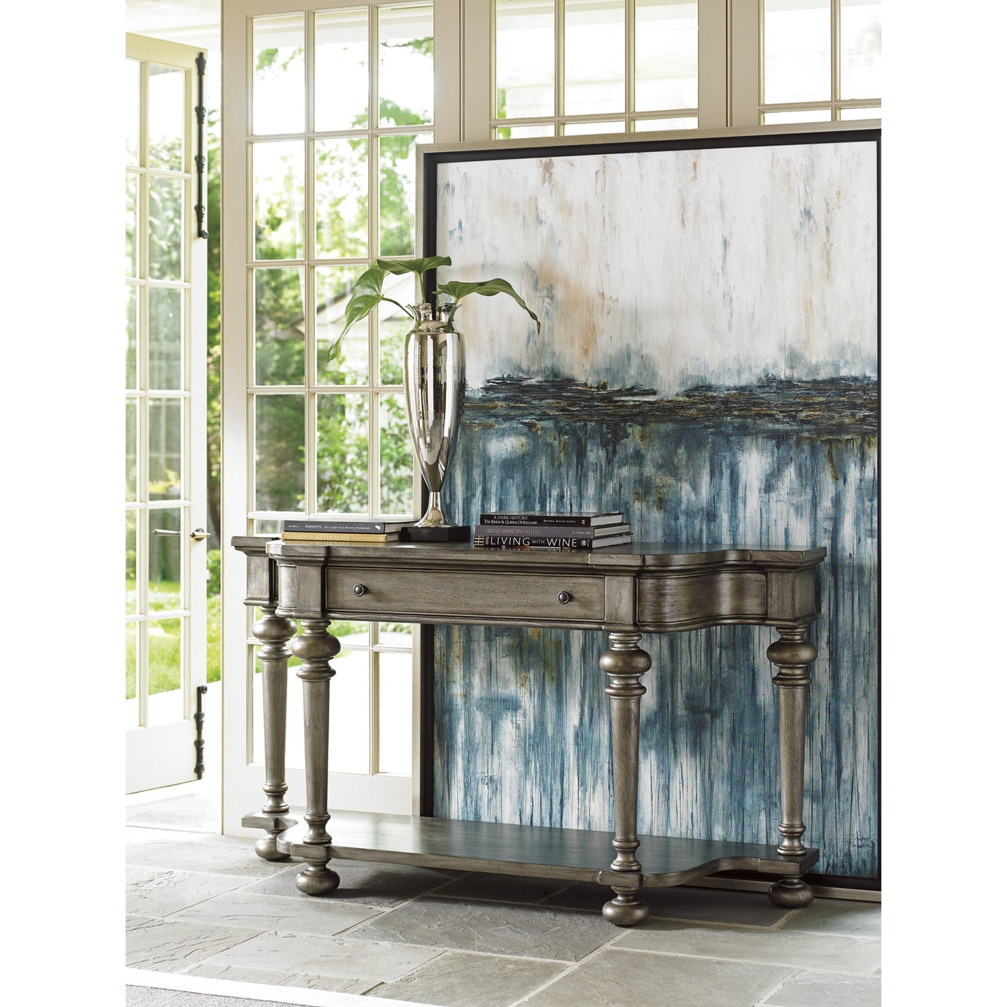004 SR-835645 | Lifestyle | Sands Point Sideboard by Lexington in pelican gray. Made from unique in a traditional style.