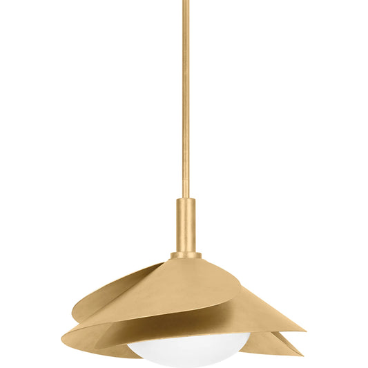 Brookhaven 1 Light Pendant by Hudson Valley in vintage gold leaf. Made from steel in a modern style.