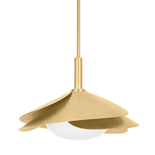 Brookhaven 1 Light Pendant by Hudson Valley in vintage gold leaf. Made from steel in a modern style.
