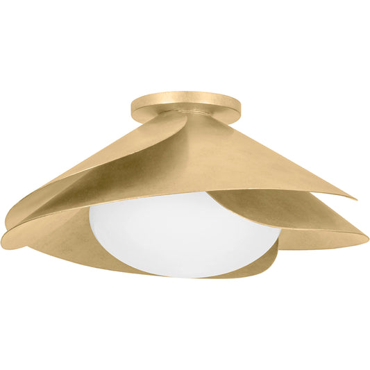 Brookhaven 1 Light Flush Mount by Hudson Valley in vintage gold leaf. Made from steel in a modern style.