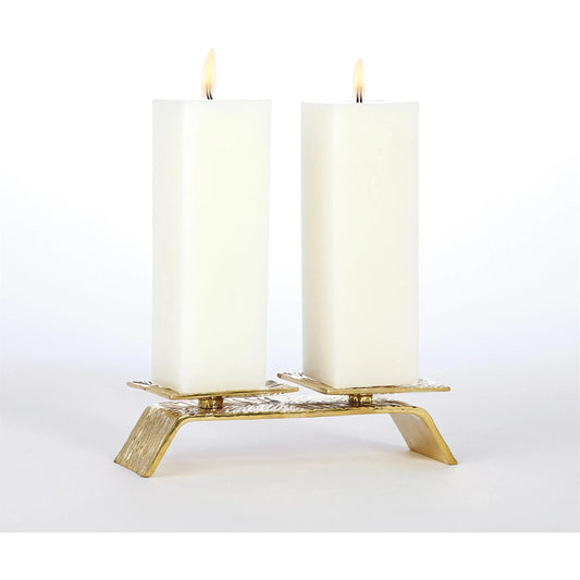 Double Torch Candleholder by Global Views in gold and brass. Made from unique in a unique style.