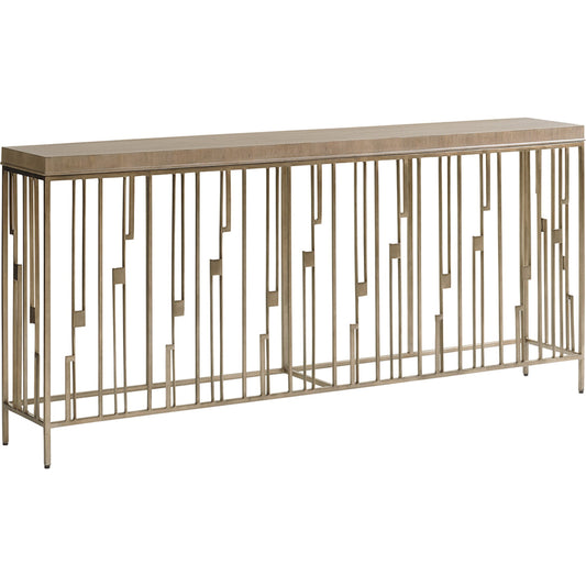 Studio Console by Lexington in burnished silver leaf. Made from unique in a transitional style.