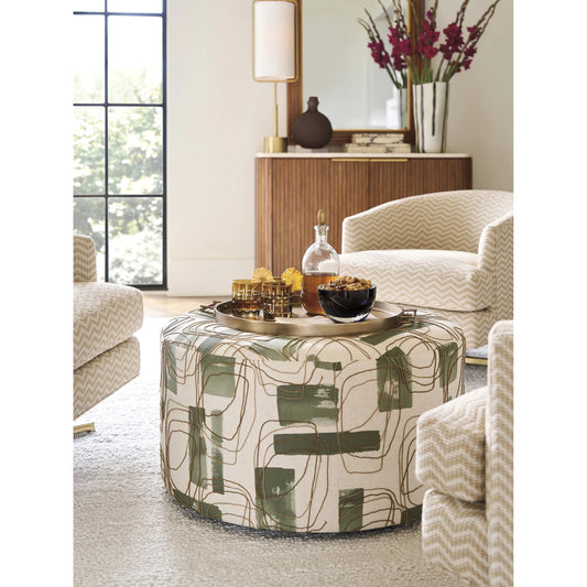 Rendova Ottoman by Lexington in green, cream. Made from hickory, fabric in a unique style.