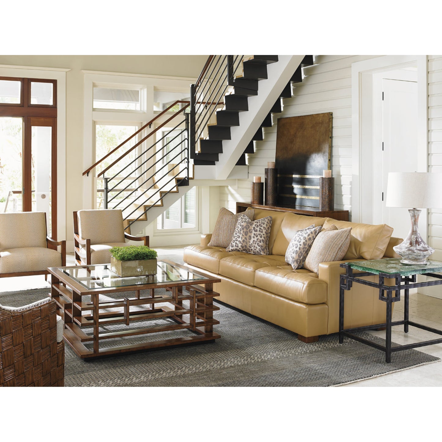 005 SR-836144 | Lifestyle | Hermes Reef Glass Top End Table by Tommy Bahama Home. Made from unique in a modern style.