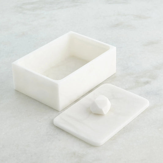 Facet Knob Alabaster Box by Global Views in white. Made from unique in a modern style.