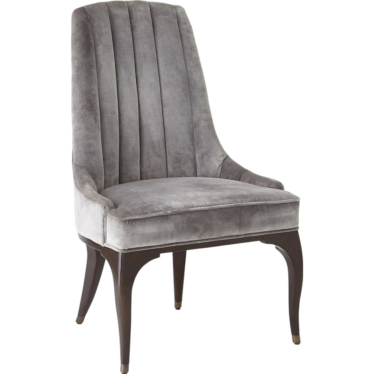001 SI-2323264 | Primary Silo | Channel Grey Tufted Dining Chair by Global Views in walnut, muslin and dark waxed oiled walnut. Made from unique in a traditional style.
