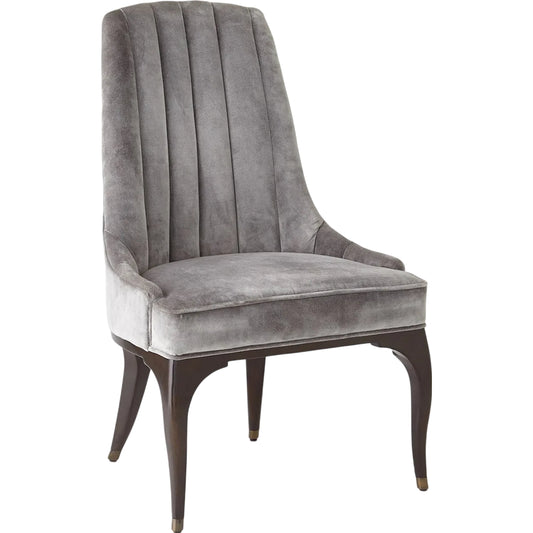 Channel Grey Tufted Dining Chair by Global Views in walnut, muslin and dark waxed oiled walnut. Made from unique in a traditional style.