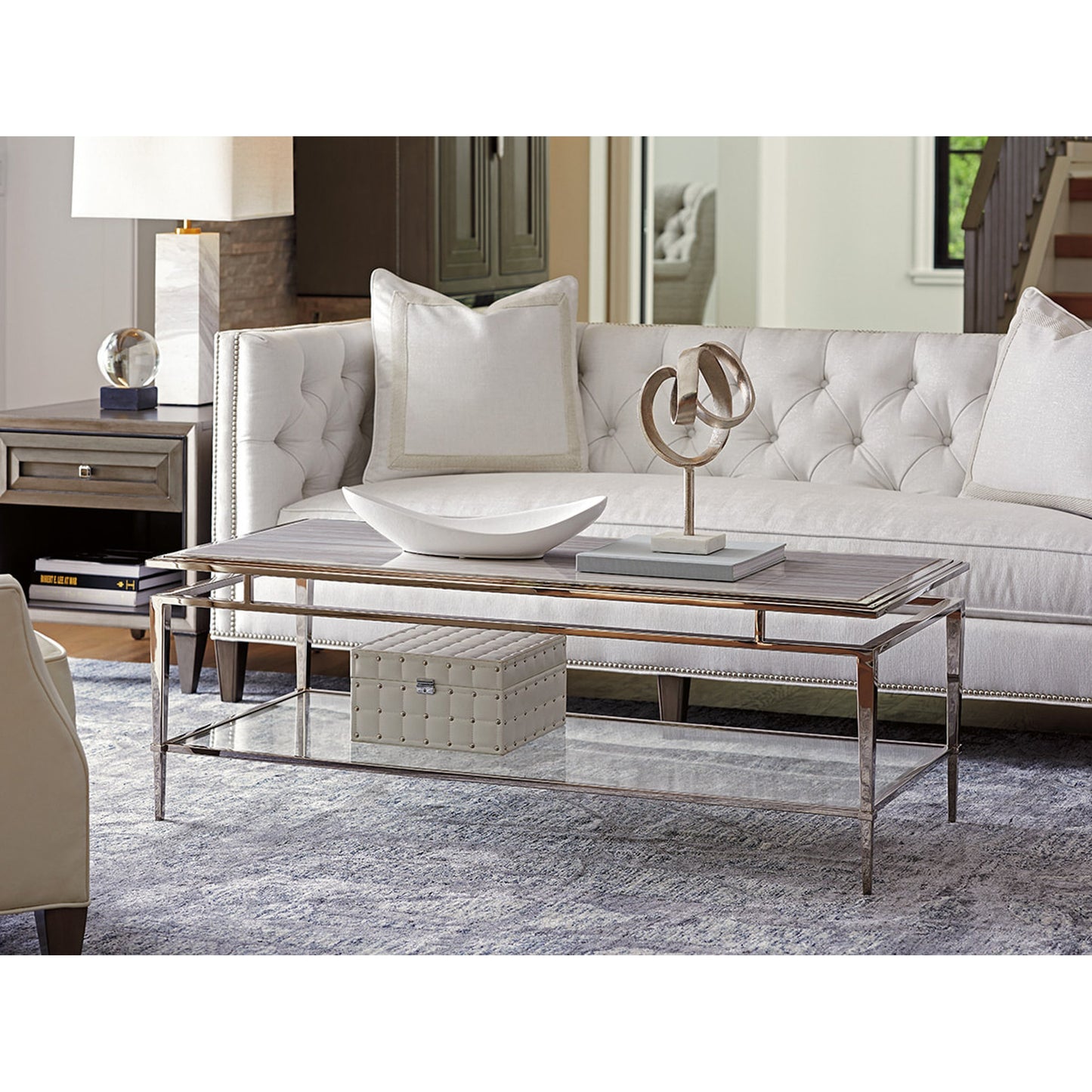 005 SR-835109 | Lifestyle | Athene Stainless Cocktail Table by Lexington. Made from unique in a transitional style.