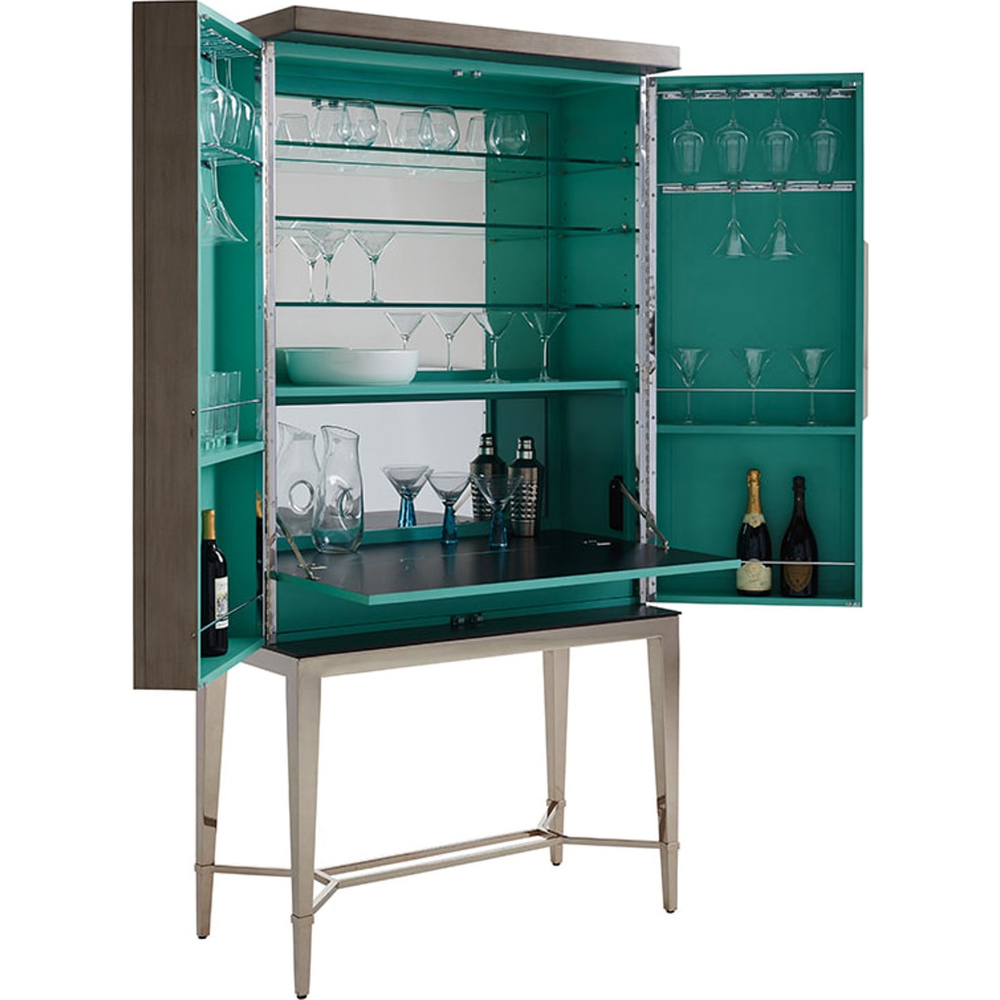 002 SR-835256 | Additional Silo | Cheval Bar Cabinet by Lexington in silver gray. Made from unique in a transitional style.