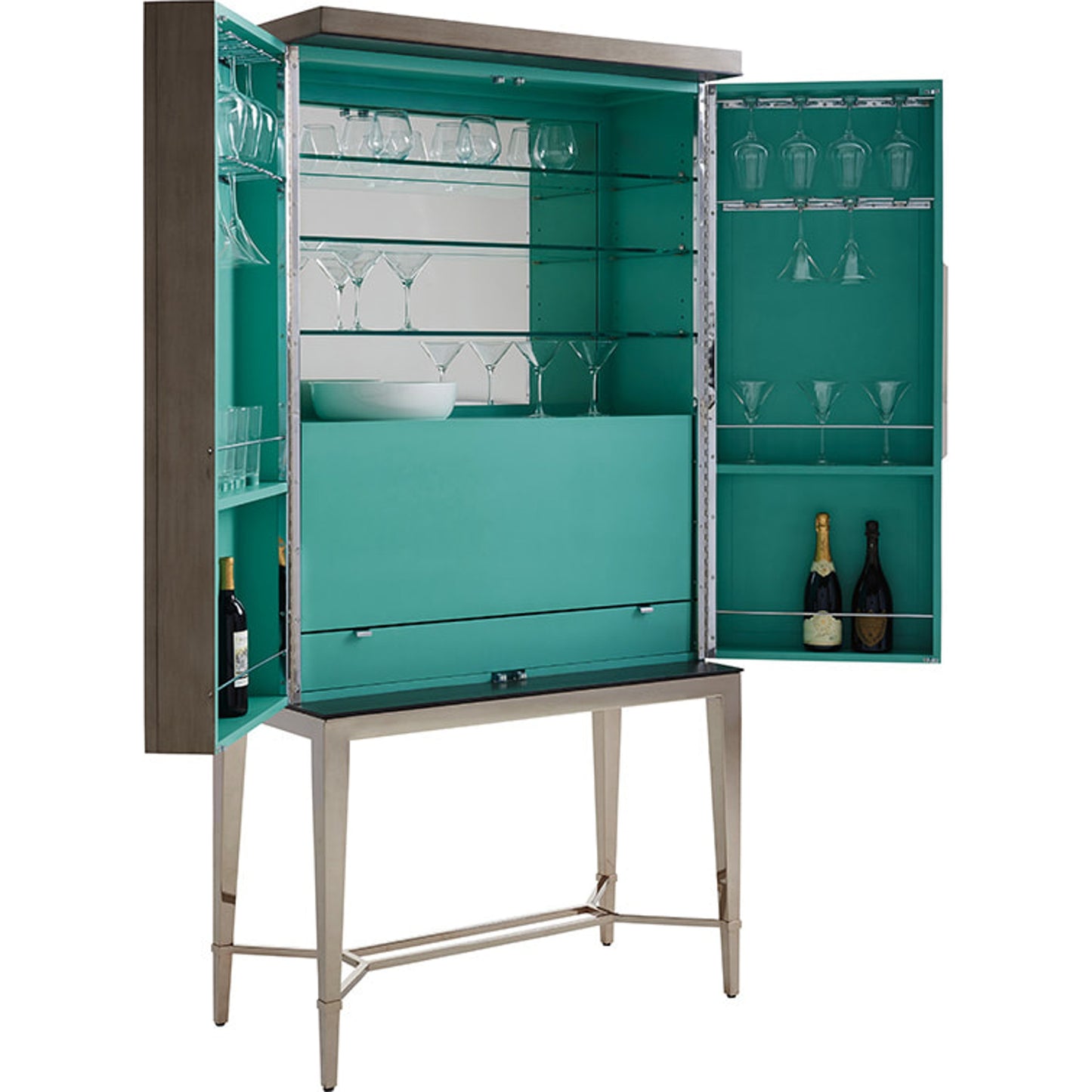 003 SR-835256 | Additional Silo | Cheval Bar Cabinet by Lexington in silver gray. Made from unique in a transitional style.