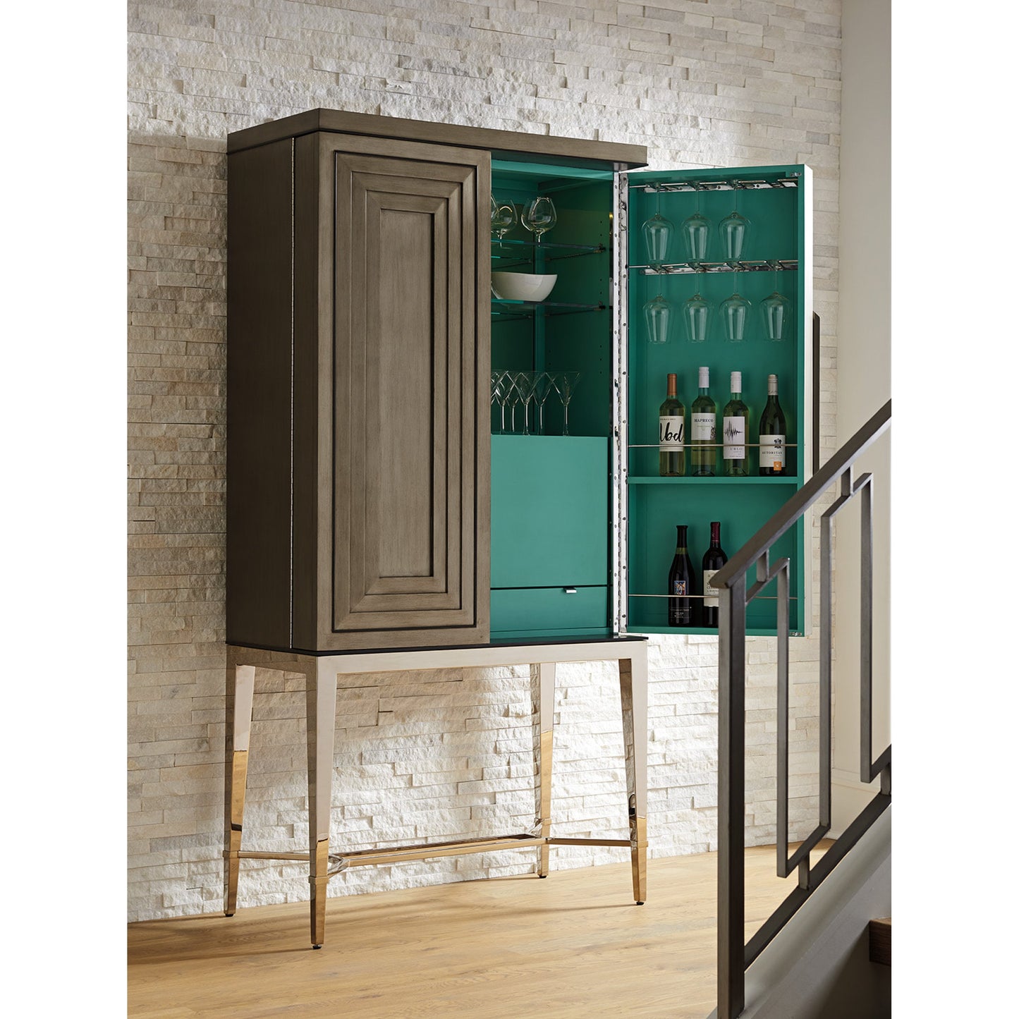 006 SR-835256 | Lifestyle | Cheval Bar Cabinet by Lexington in silver gray. Made from unique in a transitional style.