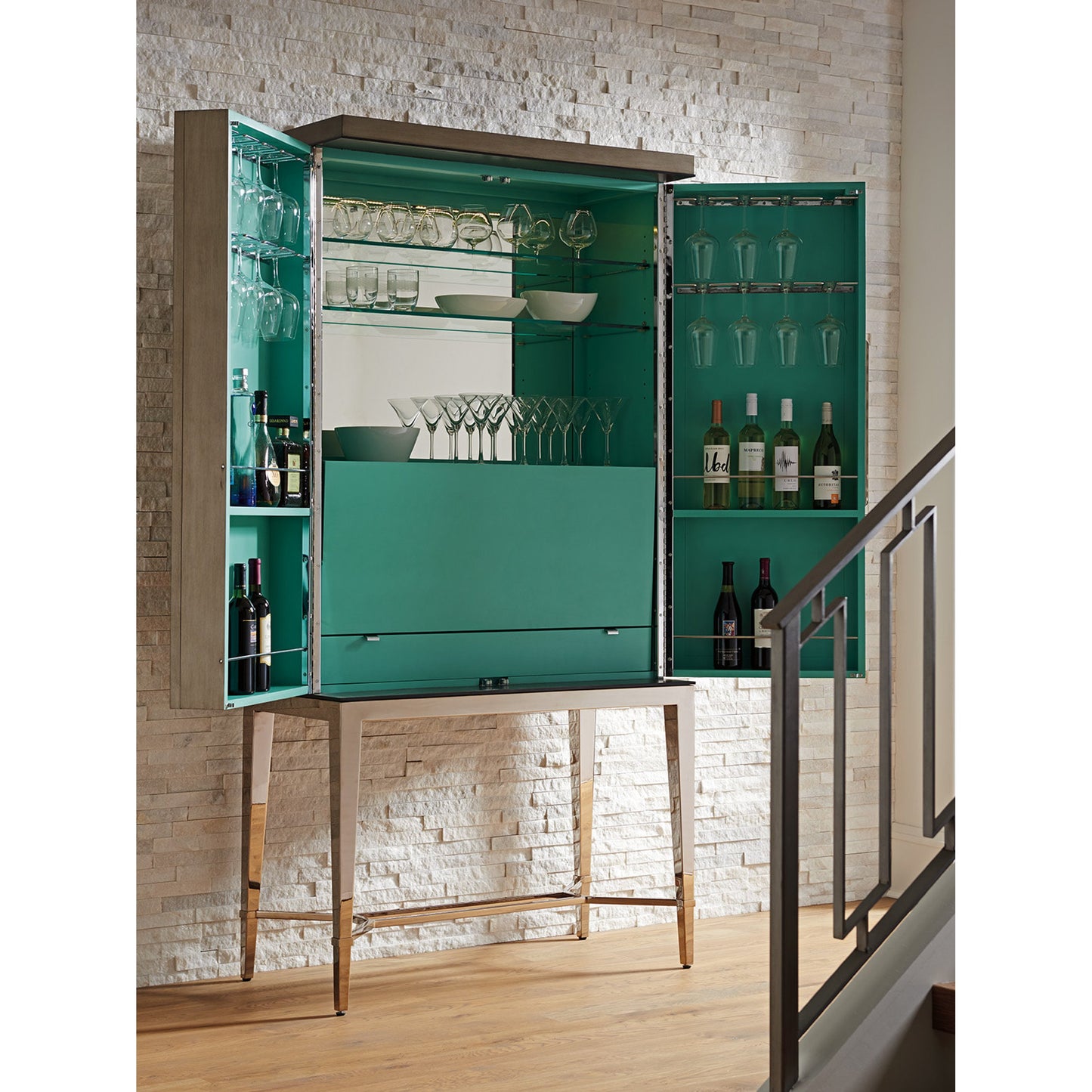 010 SR-835256 | Lifestyle | Cheval Bar Cabinet by Lexington in silver gray. Made from unique in a transitional style.