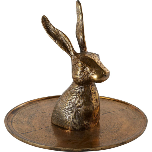 Halcyon Hare Platter by Accent Decor in antique-gold. Made from metal in a traditional style.