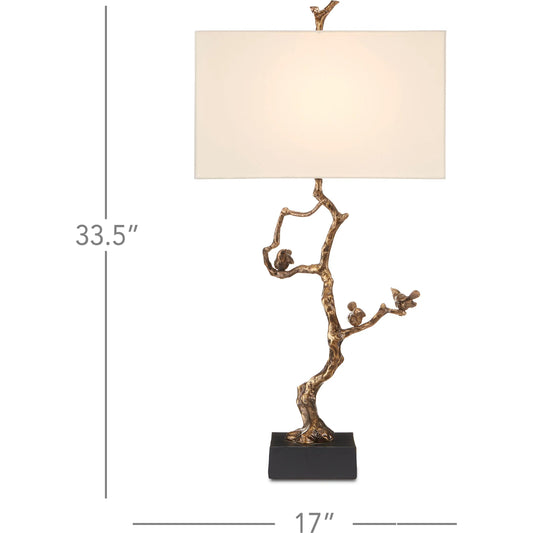 Shadows Table Lamp by Currey and Company in antique brass, black. Made from aluminum, stone in a transitional style.