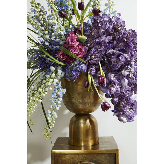 Lumos Footed Urn by Accent Decor in antique-gold. Made from metal in a modern style.