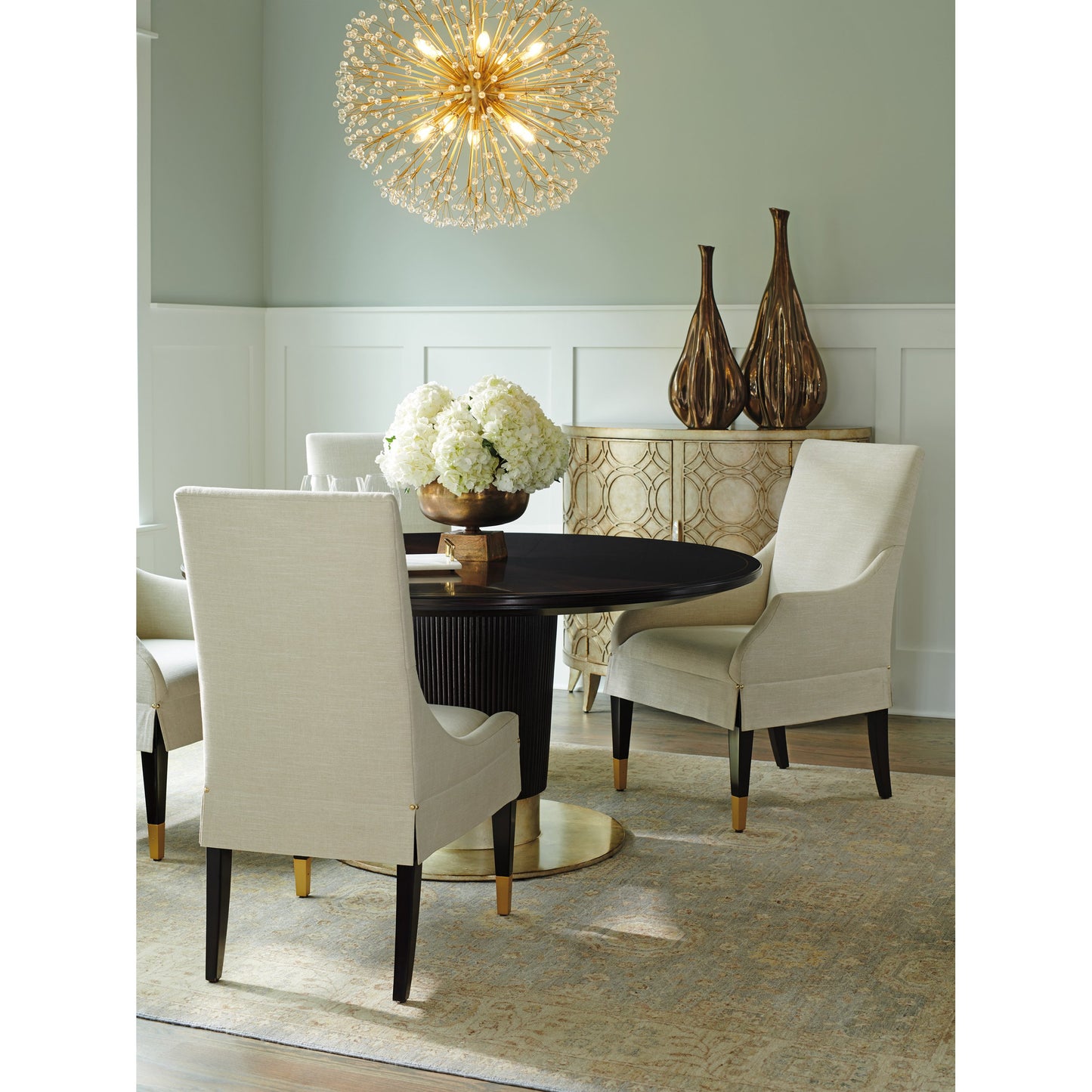 008 SR-835783 | Lifestyle | Waldorf Round Dining Table by Lexington in black. Made from unique in a modern style.