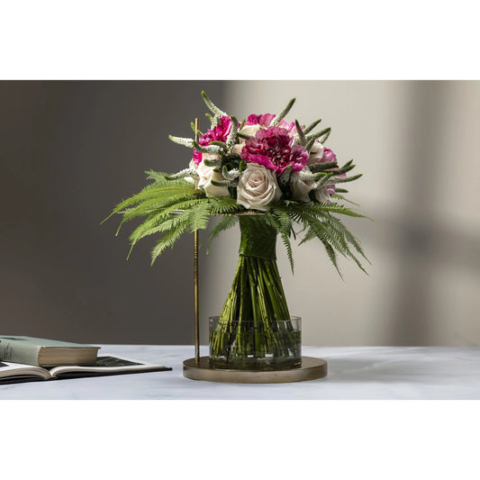 Mendel Vase Stand by Accent Decor in gold. Made from glass in a modern style.