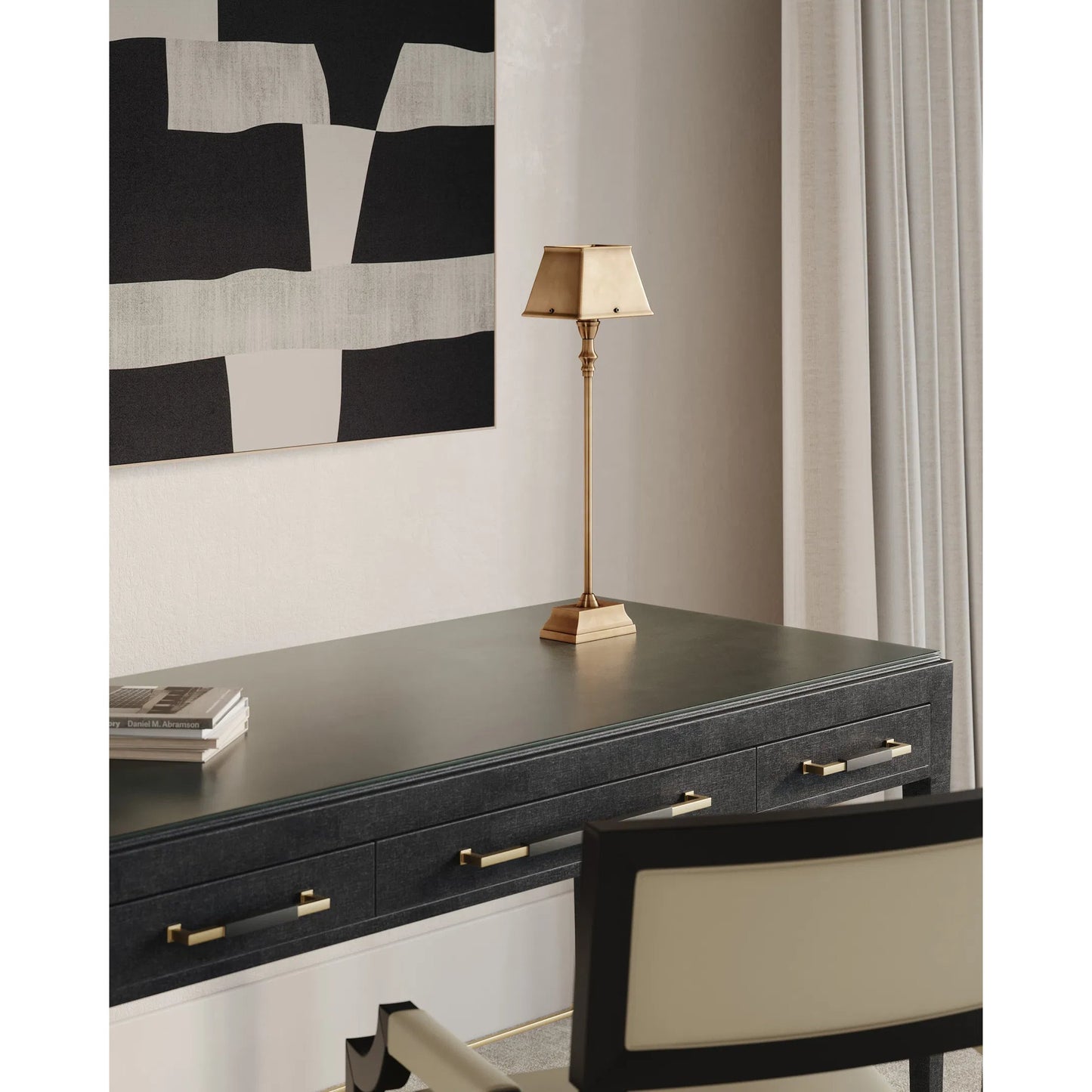 008 SI-2524316 | Lifestyle | Geddy Table Lamp by Currey and Company in antique brass. Made from brass in a modern style.