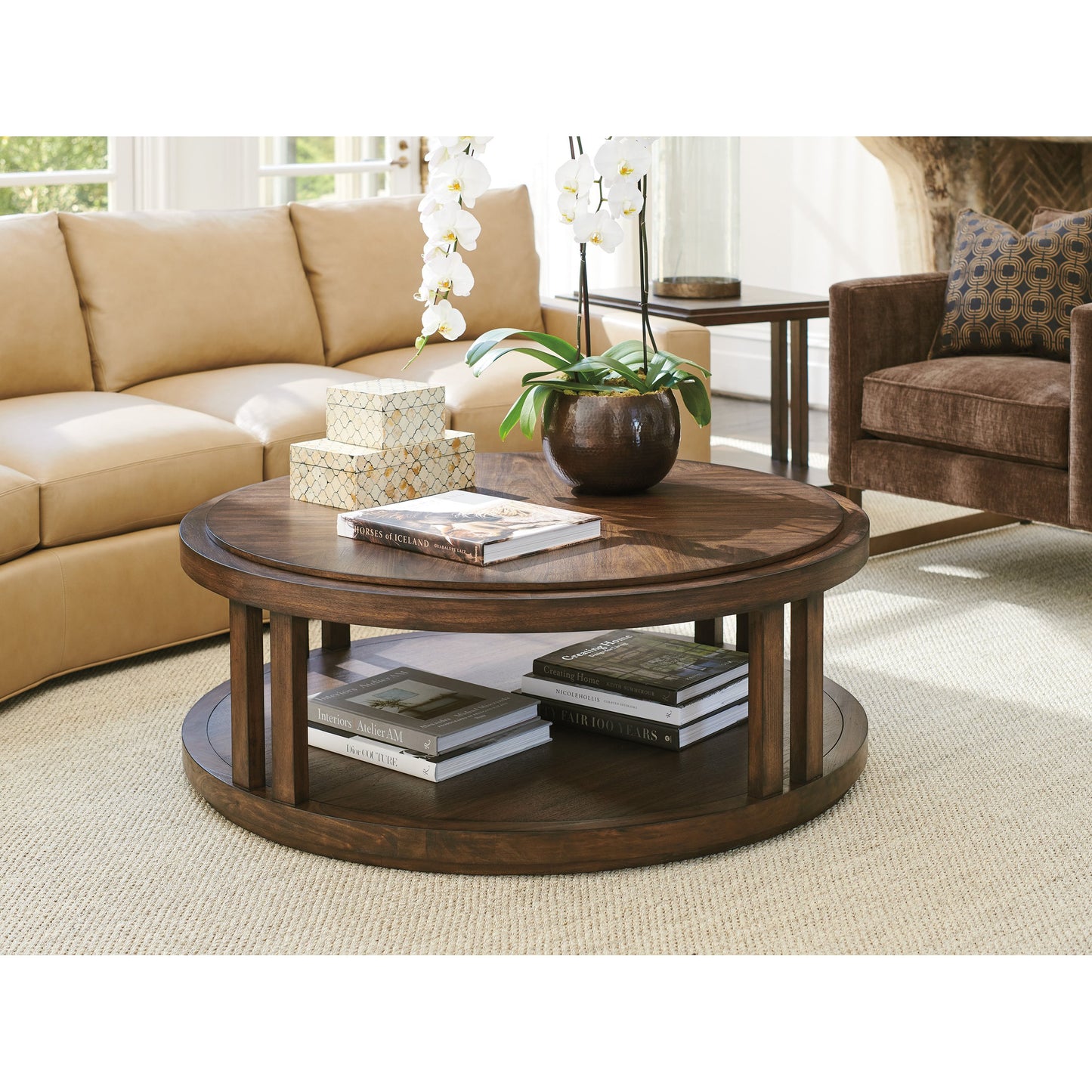 005 SI-1823468 | Lifestyle | Stinson Cocktail Table by Lexington in walnut. Made from unique in a traditional style.