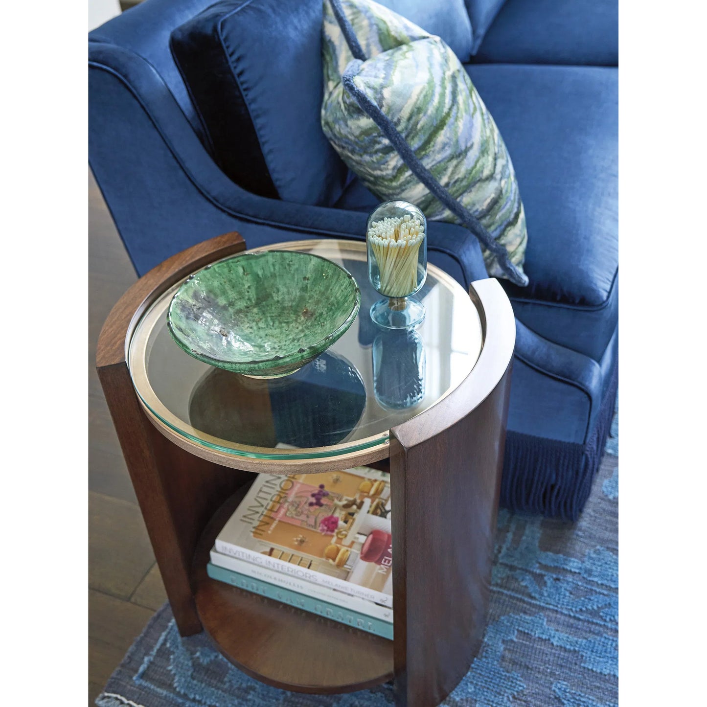 010 SI-2371335 | Lifestyle | Lennox Round Accent Table by Lexington. Made from walnut, metal in a traditional style.
