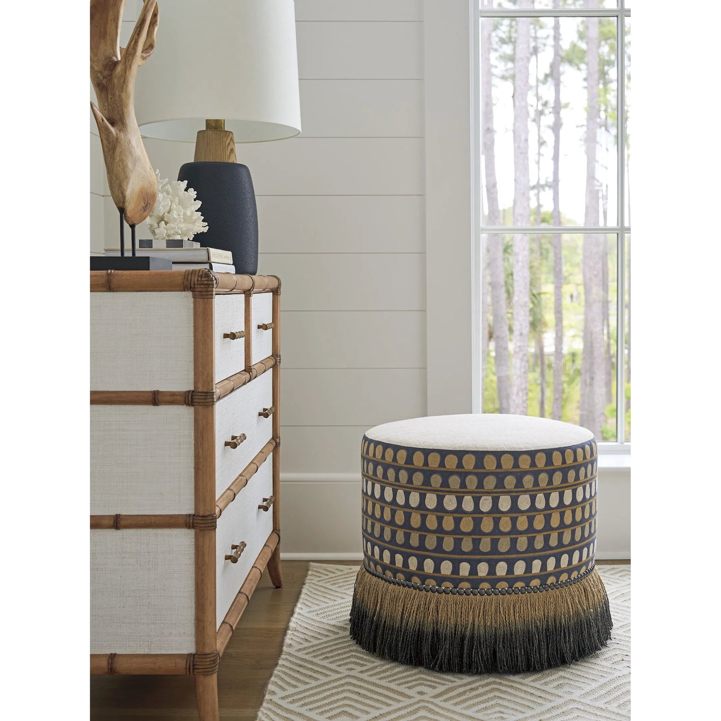 003 SI-2371340 | Lifestyle | Lamar Swivel Ottoman by Tommy Bahama Home. Made from unique in a eclectic & global style.