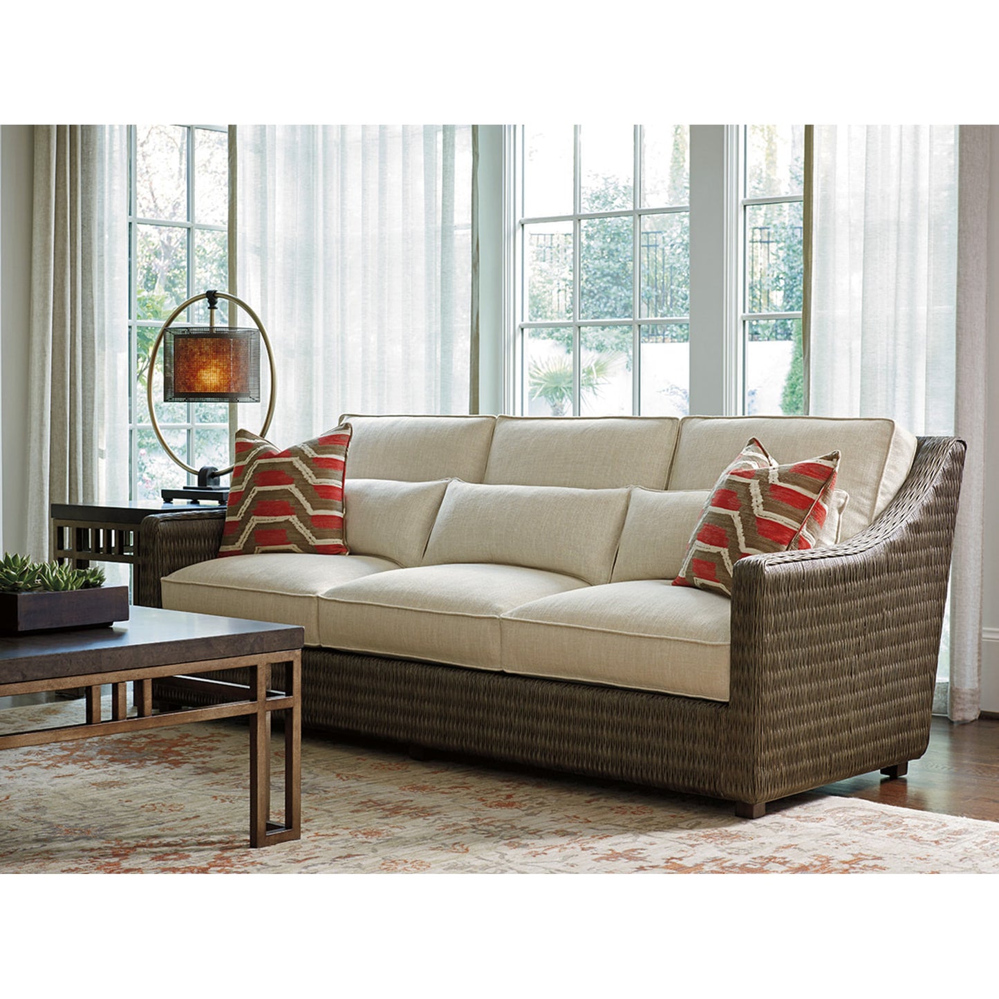 009 SR-836279 | Lifestyle | Montera Travertine Cocktail Table by Tommy Bahama Home. Made from unique in a transitional style.