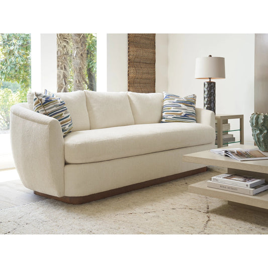 Gossner Sofa by Tommy Bahama Home in white, ivory and tan. Made from white oak, fabric in a unique style.