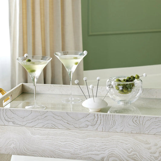 Alabaster Cocktail Picks with Base by Global Views in white. Made from unique in a modern style.