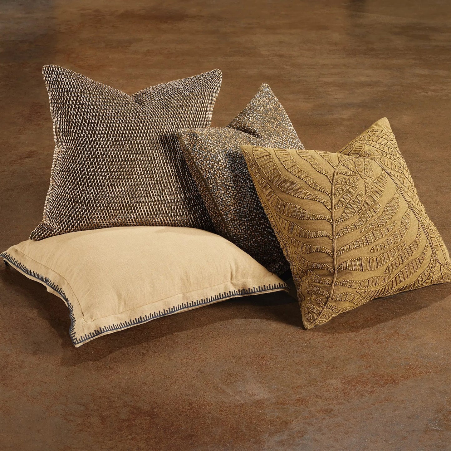 003 SI-2323199 | Lifestyle | Bugle Beaded Pillow by Global Views in gold. Made from unique in a unique style.