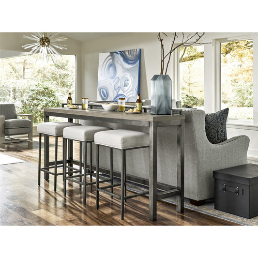 Curated Mitchell Console with Stools by Universal Furniture in antique pewter and greystone. Made from unique in a modern style.