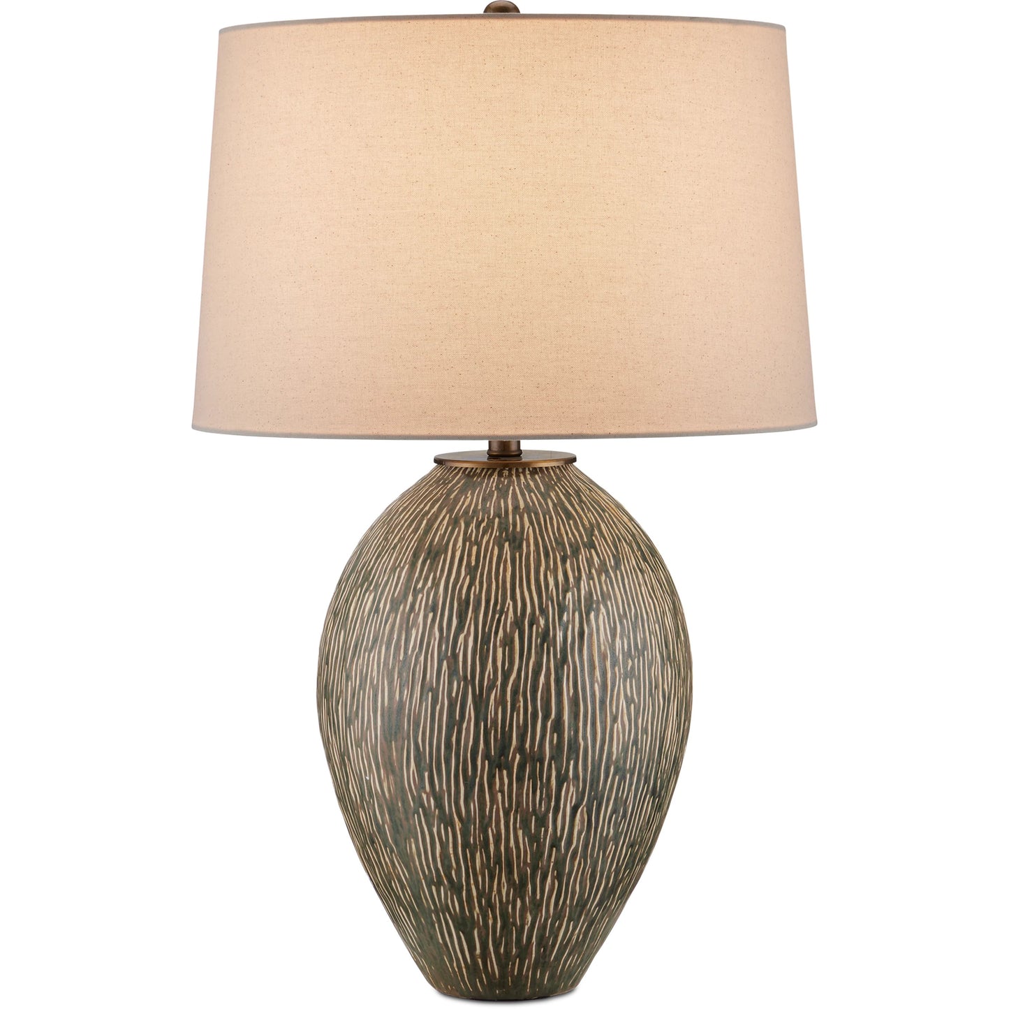 001 SI-2191741 | Primary Silo | Hildreth Table Lamp by Currey and Company in olive green, beige, off-white, antique brass. Made from porcelain, metal in a modern style.