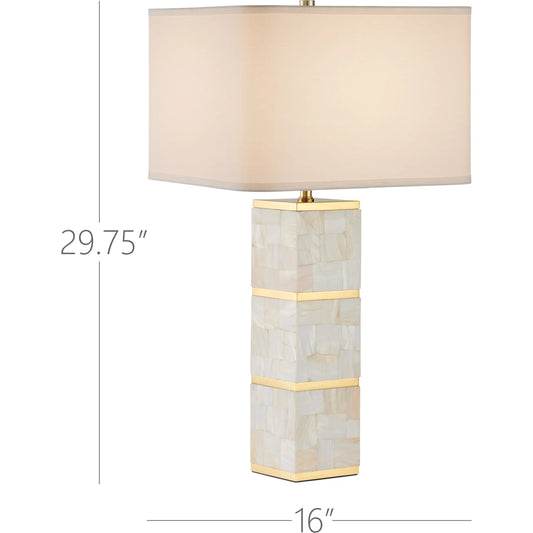 Casey Mother of Pearl Table Lamp by Currey and Company in natural, brass. Made from mother of pearl, stainless steel, composite in a modern style.