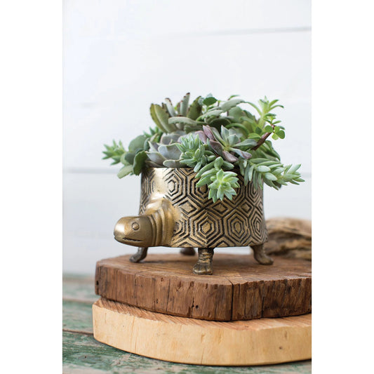 Tommie Turtle Pot by Accent Decor in antique-gold. Made from metal in a modern style.