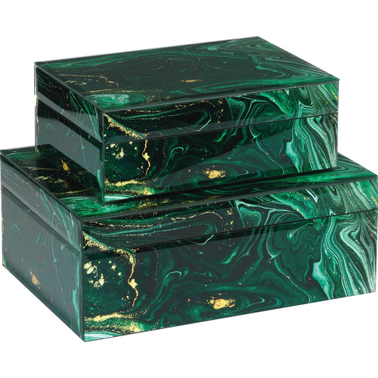 Interstellar Box Set by Currey and Company in dark green. Made from glass, paper, engineered wood in a modern style.