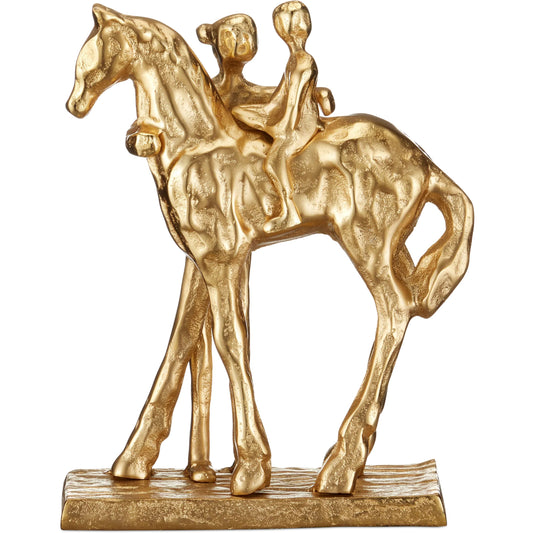 Dujardin Equestrian Sculpture by Currey and Company in gold. Made from cast aluminum in a eclectic & global style.