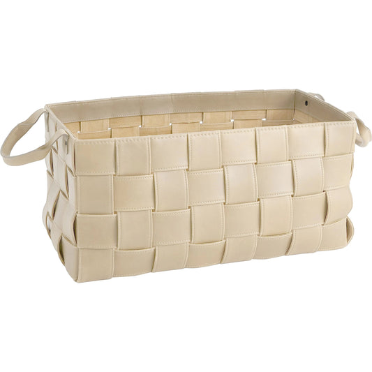 Soft Woven Leather Basket by Global Views. Made from lining material split suede leather, top grain marble leather in a traditional style.