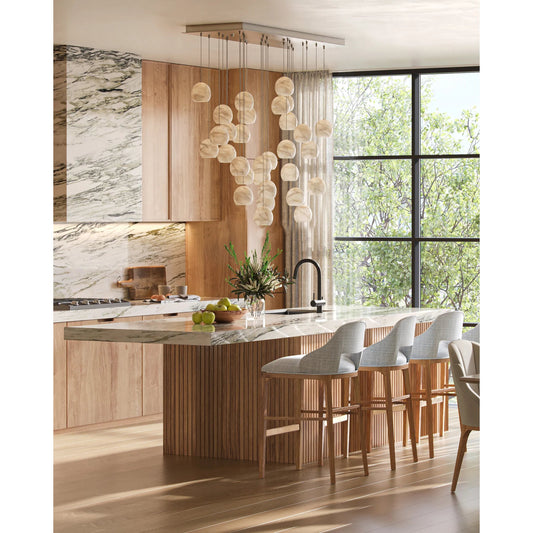 Lazio 7-LIGHT Multi-Drop Pendant by Currey and Company in natural, painted silver. Made from alabaster, metal in a modern style.