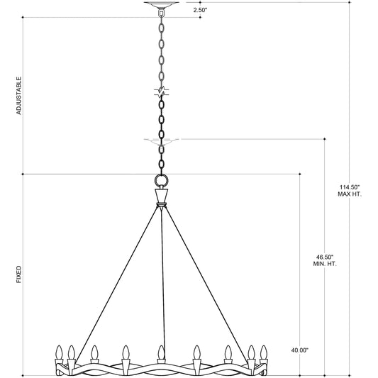 Serpentina Chandelier by Currey and Company in antique black. Made from wrought iron, air craft cable in a modern style.