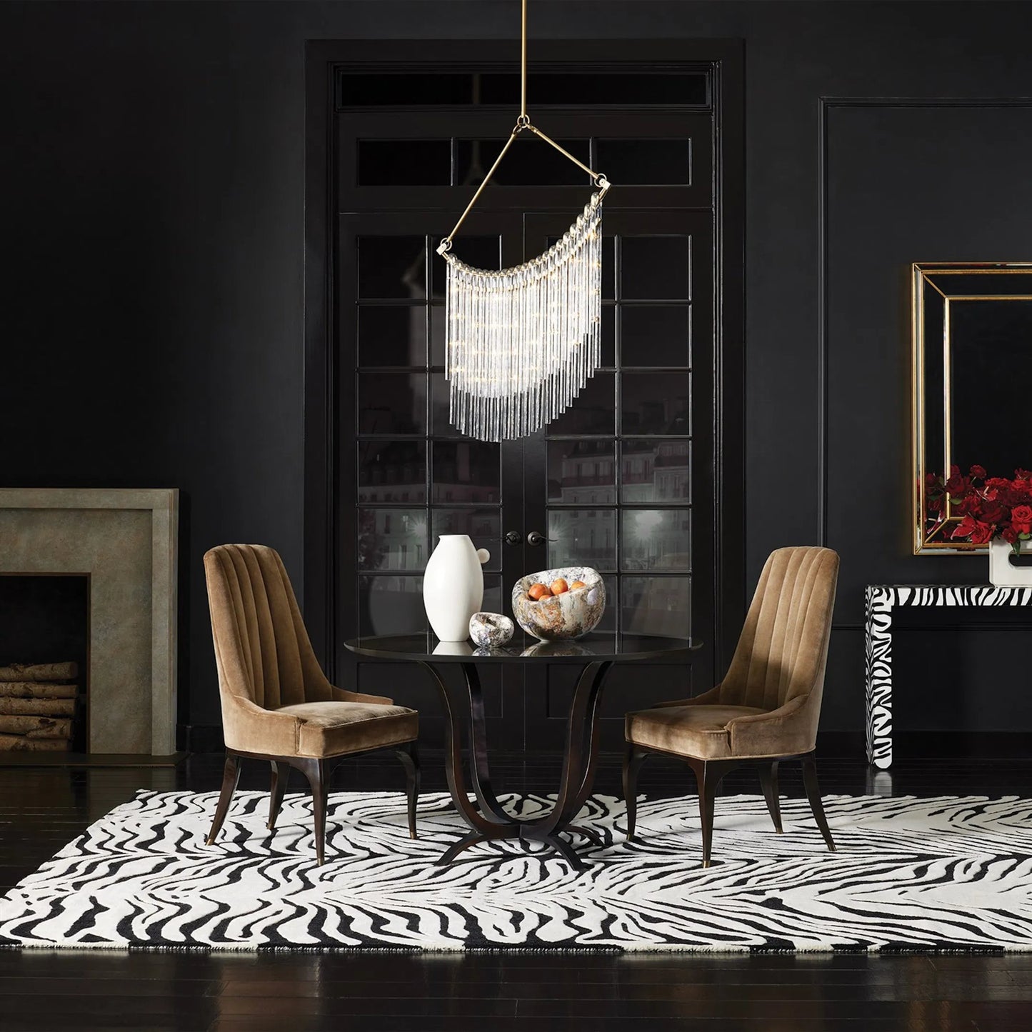 004 SI-2323262 | Lifestyle | Channel Walnut Tufted Dining Chair by Global Views in walnut, muslin and dark waxed oiled walnut. Made from unique in a traditional style.
