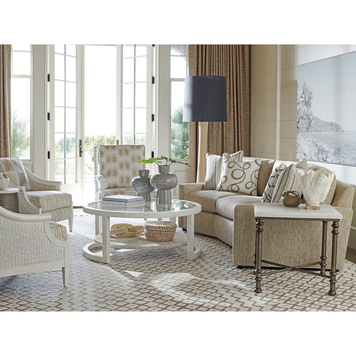 004 SR-836105 | Lifestyle | Flagler Marble Top End Table by Tommy Bahama Home in white marble, pewter. Made from unique in a traditional style.