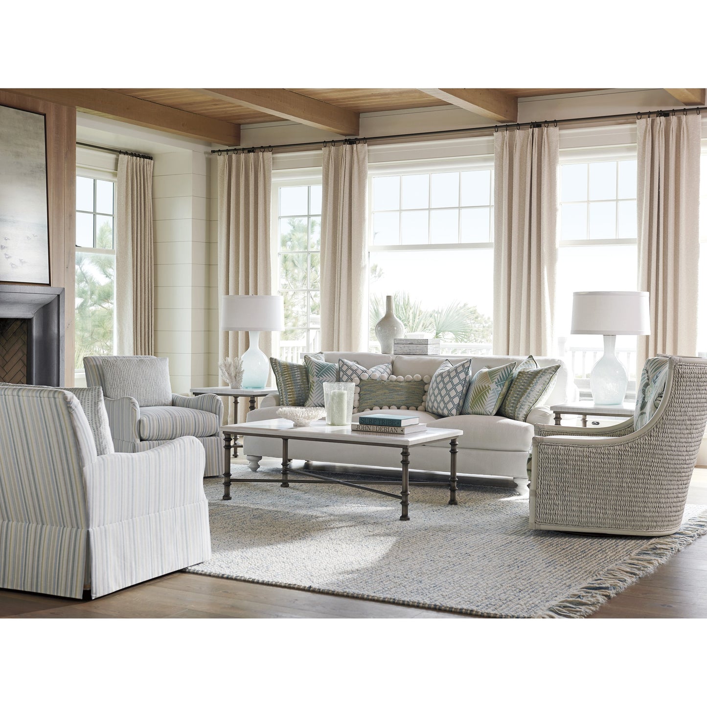 004 SR-836104 | Lifestyle | Flagler Marble Top Cocktail Table by Tommy Bahama Home in white marble, pewter. Made from unique in a traditional style.
