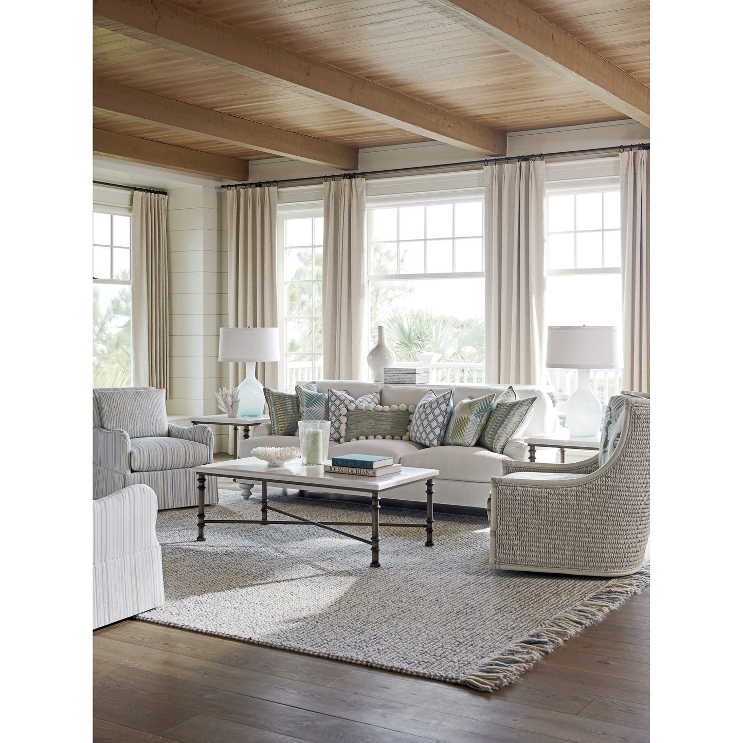 005 SR-836104 | Lifestyle | Flagler Marble Top Cocktail Table by Tommy Bahama Home in white marble, pewter. Made from unique in a traditional style.